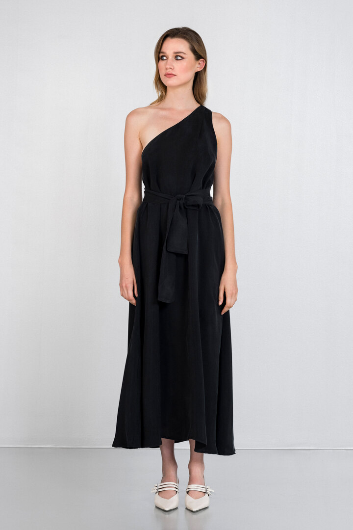 ワンピース Y's 24AW CUPRO DOTS NOSLEEVE DRESS 1 CUPRO ONE SHOULDER DRESS BLACK